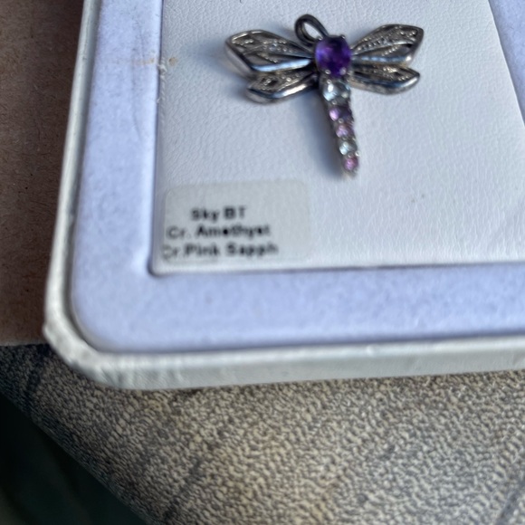 Silver Dragonfly Pendant with Amethyst and Pink Sapphire - Picture 6 of 8